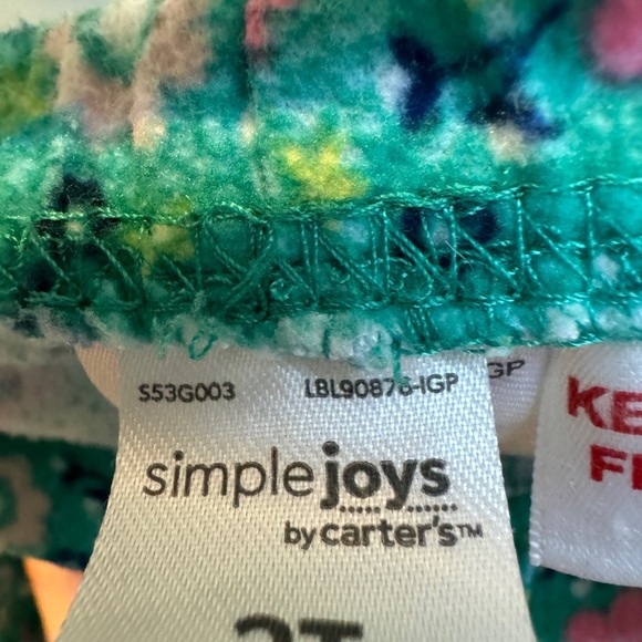 Carter’s 2T Girls Green Floral Fleece Pajama Pants - Picture 3 of 5